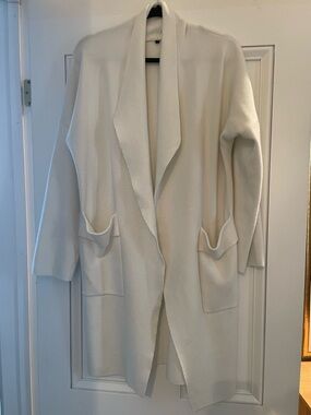 Cream Open Front Long Cardigan with Pockets
